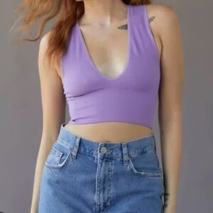 Purple Ribbed Crop Top